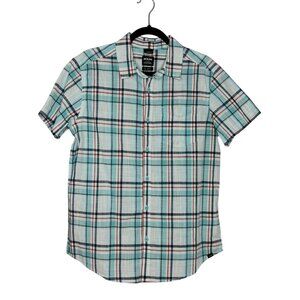 Prana Shirt Mens Size S Button‎ Up Down Short Sleeve Plaid Standard Fit Organic